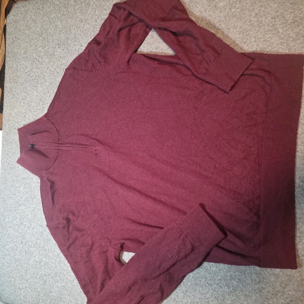 Banana Republic Sweater Mens Large Maroon Merino Wool Quarter Zip Mock Neck C2